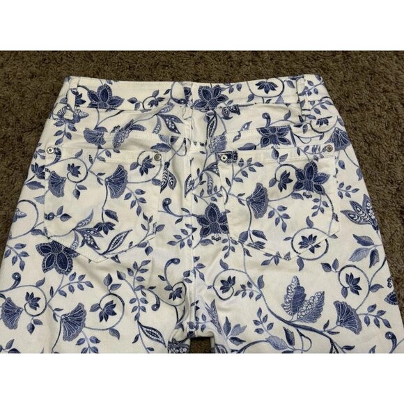 JJILL White Floral Authentic Fit Cropped Jeans Frayed Hem Sz 6 30x24 Spring Boho - Picture 6 of 11